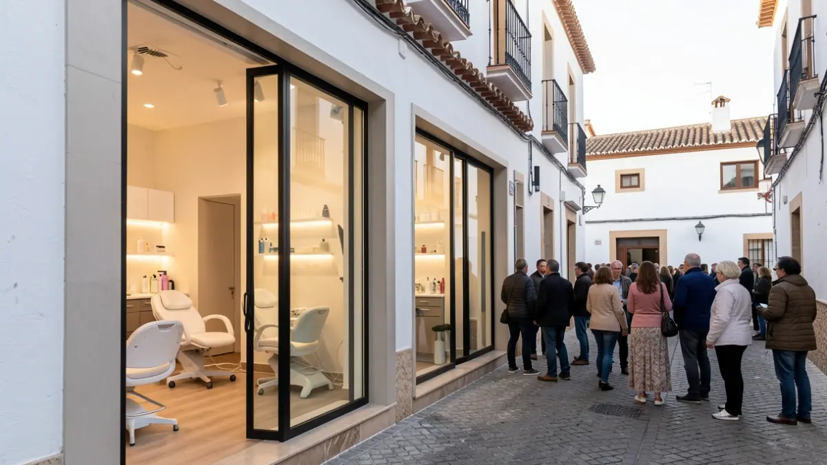 Facade of a modern beauty salon in Andalusia.