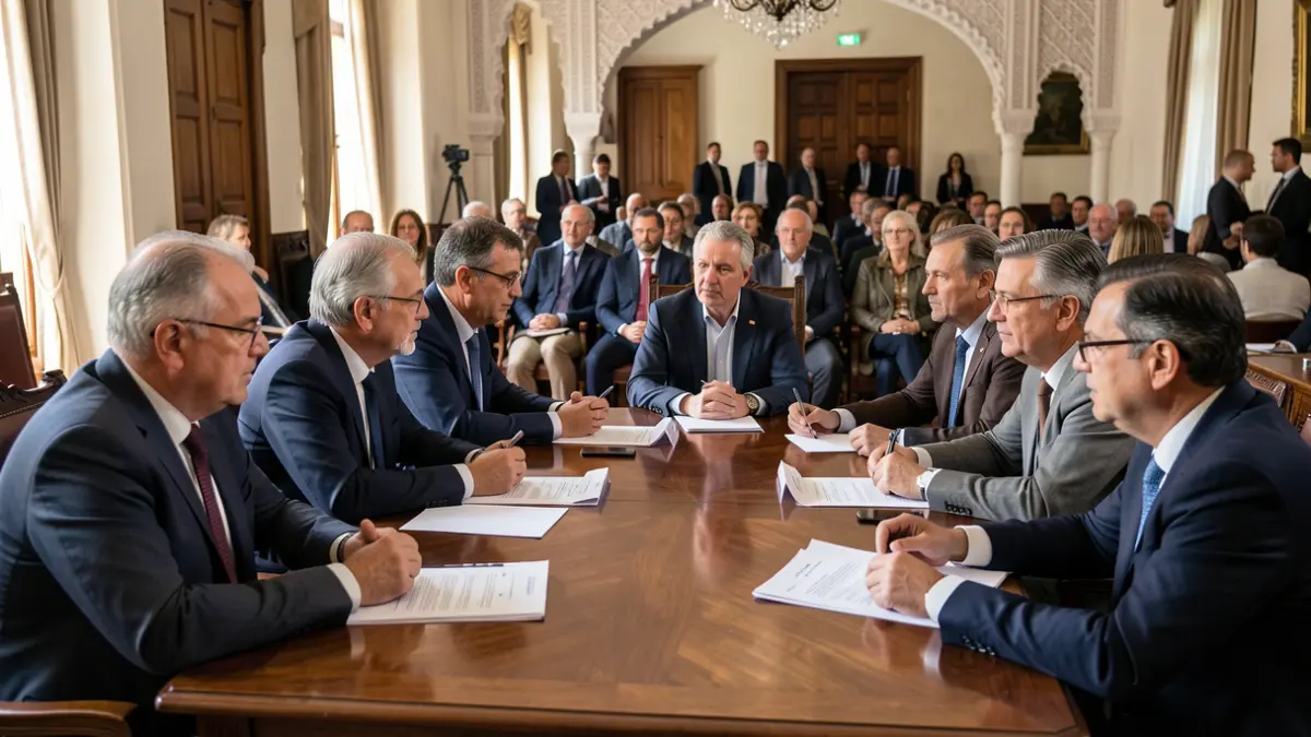 Imagen genérica de una reunión entre alcaldes y una subdelegada del gobierno.