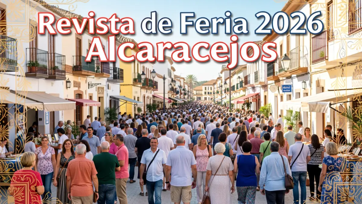 Digital cover of the 2026 Alcaracejos Fair Magazine with a festive design.