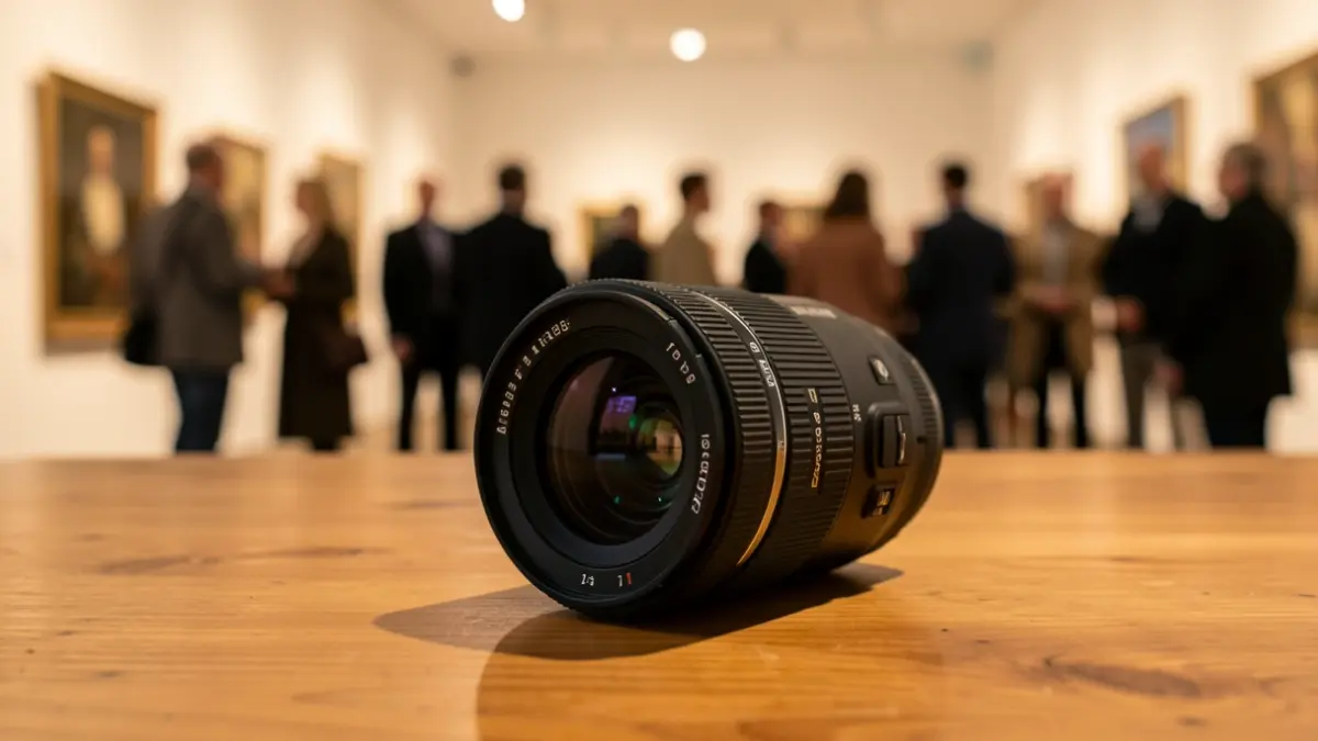 Generic image of a professional camera in an art exhibition setting.