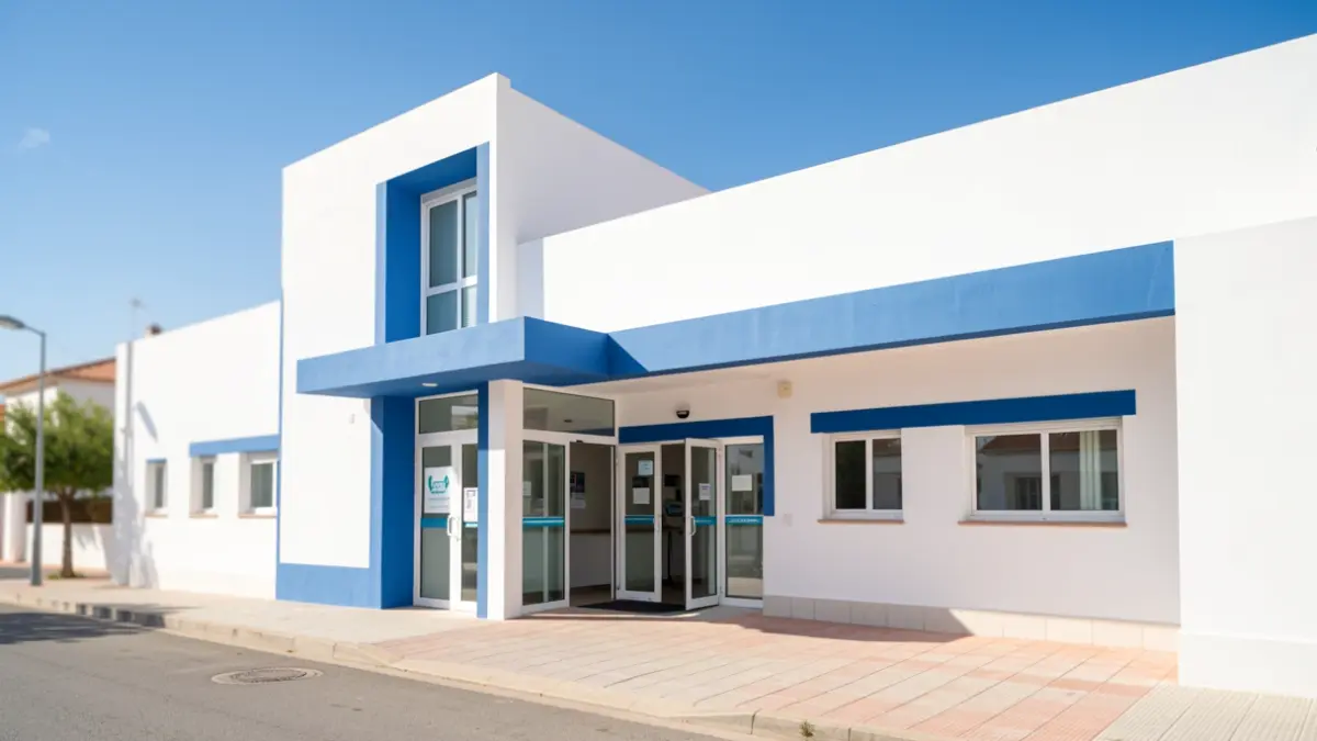 Fachada de un centro de salud moderno en Andalucía.