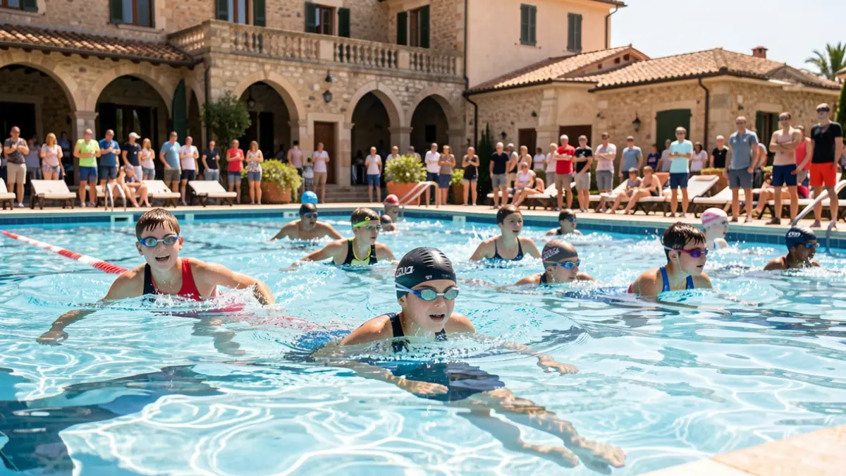 Young triathletes training in a swimming pool.