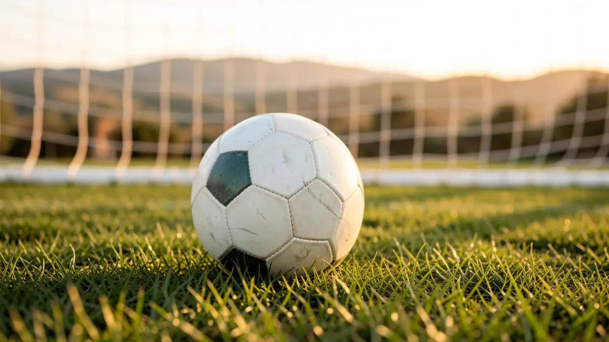 Imagen genérica de un balón de fútbol sobre césped con una portería desenfocada al fondo.