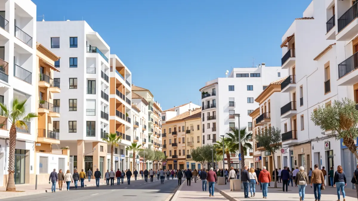 Imagen genérica de un paisaje urbano en Almería con edificios modernos y arquitectura tradicional.
