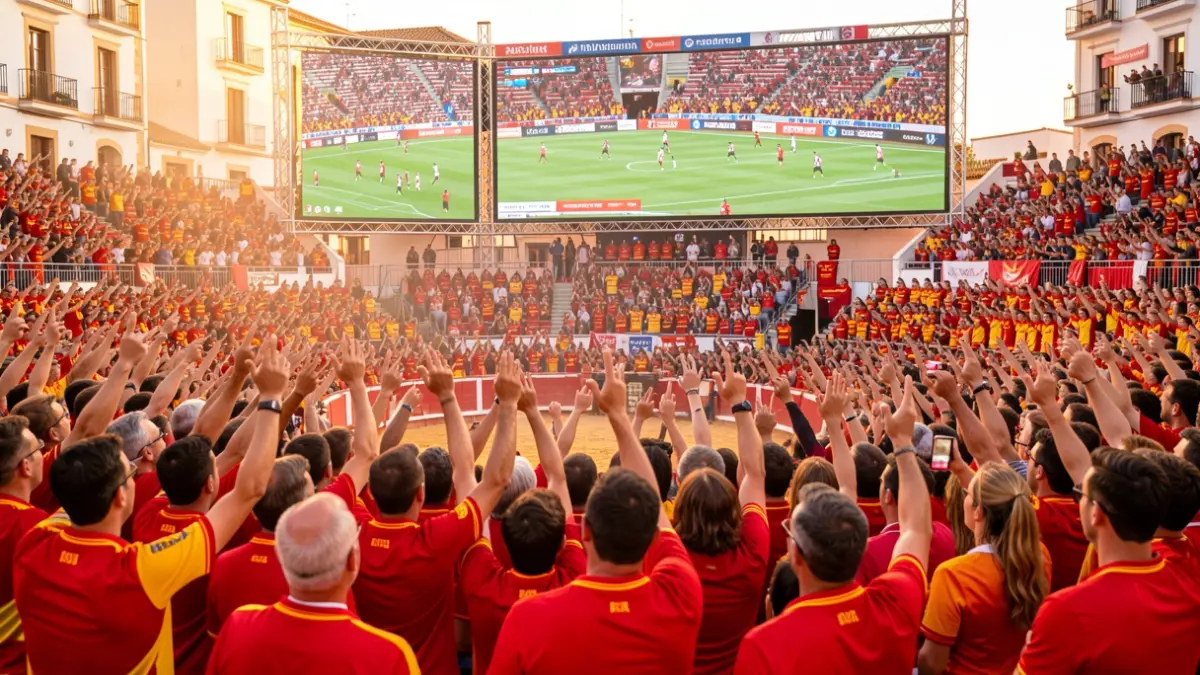 Aficionados españoles celebrando la final del Mundial en la Plaza de Toros de Almería.
