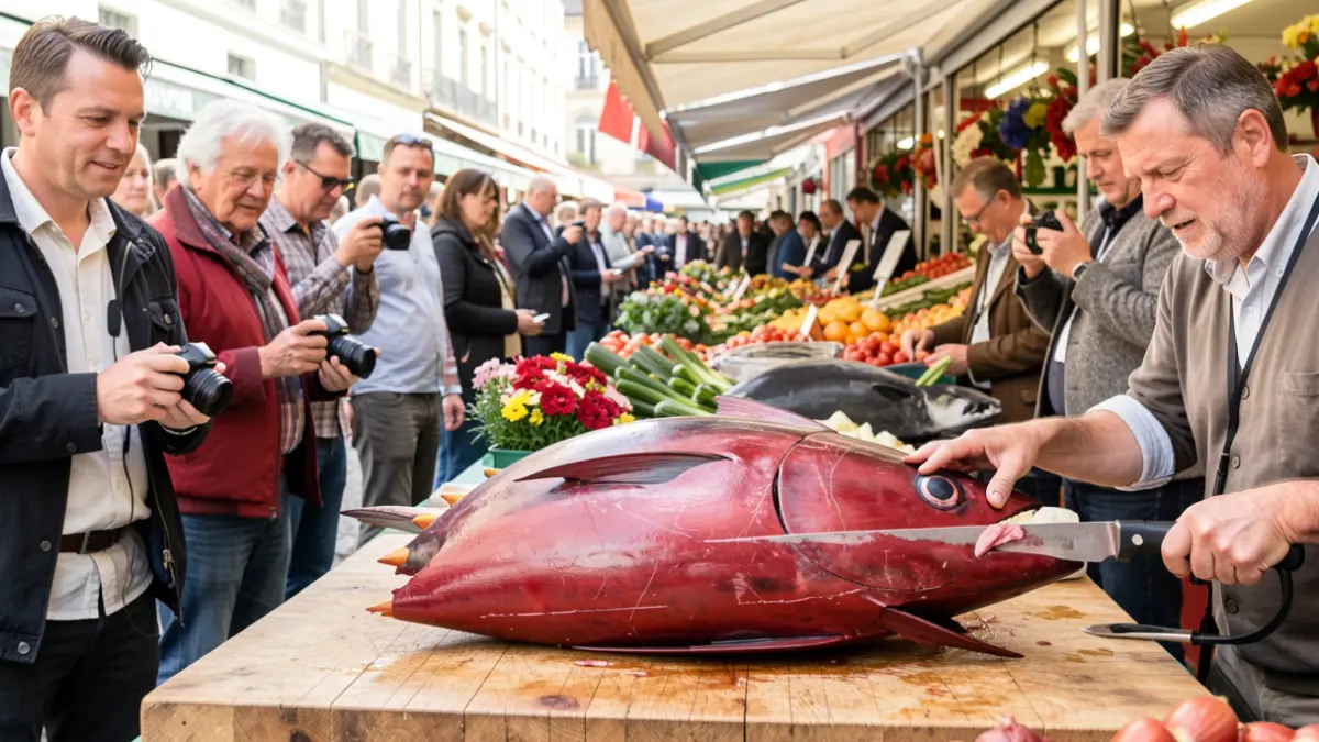 Tuna filleting demonstration at the Almuñécar municipal market.
