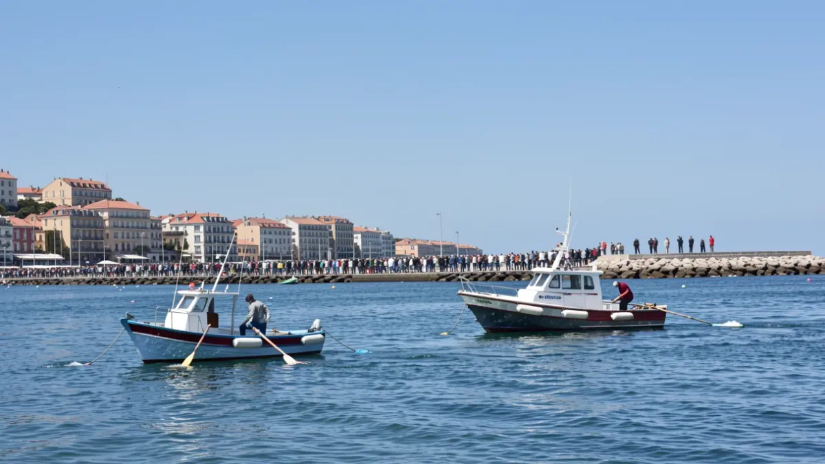 Dos embarcaciones de limpieza retirando residuos de la lámina de agua en la costa de Almuñécar.