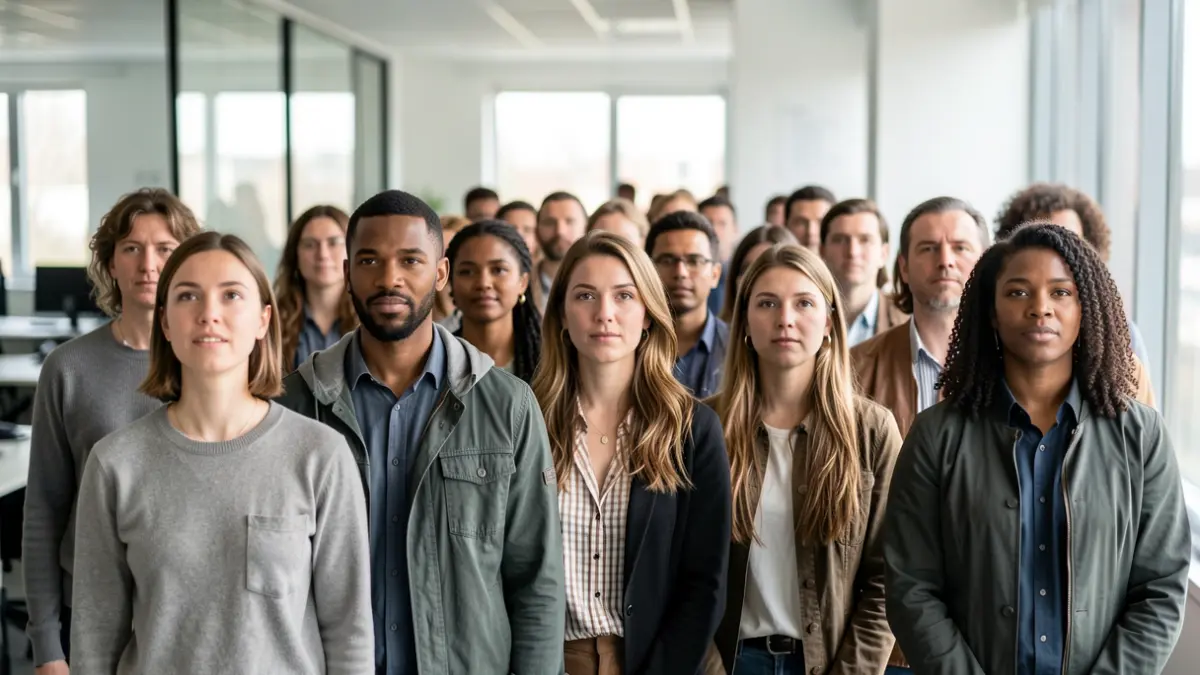 Imagen genérica de un grupo diverso de personas esperando en una fila.