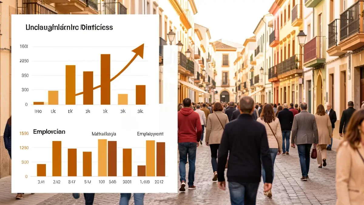 Gráfico abstracto de estadísticas del mercado laboral andaluz con tendencias positivas.