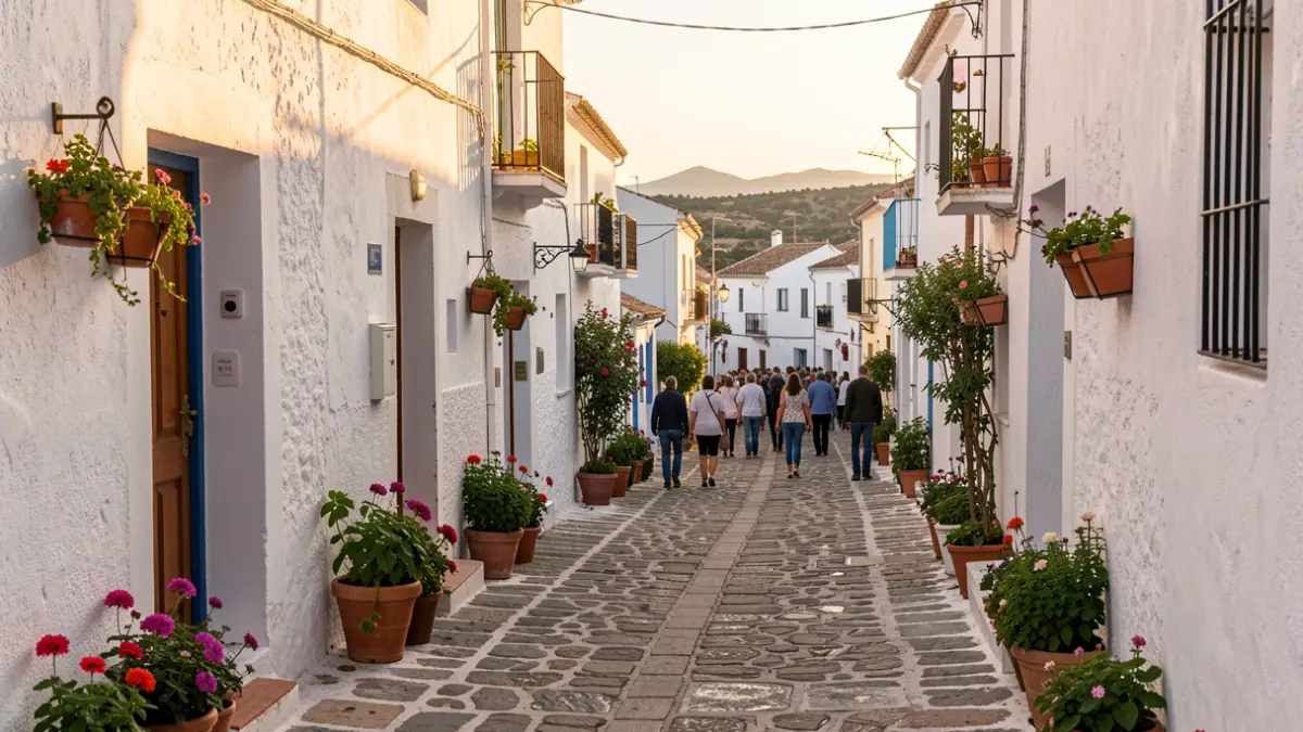 Vista de las calles tradicionales de un pueblo blanco en la comarca de la Axarquía.