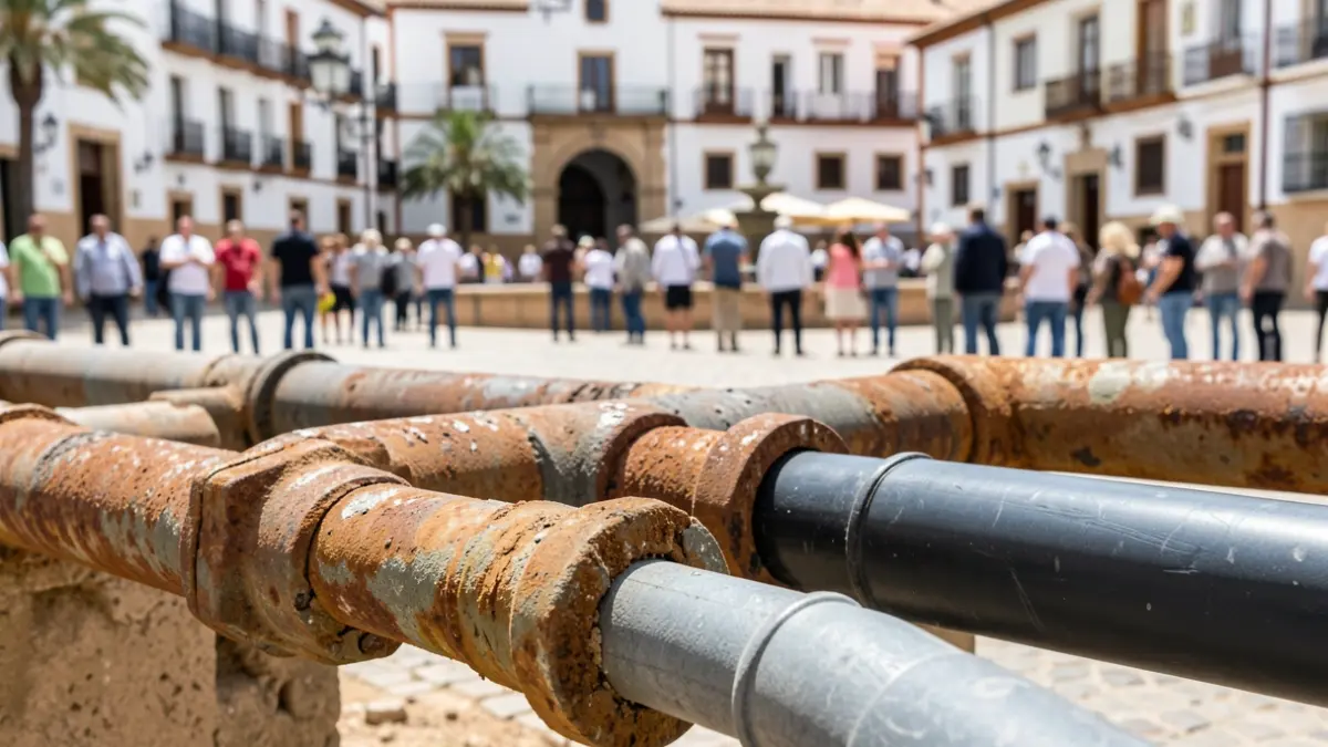 Image of water pipe renovation works in a square in Andalusia.