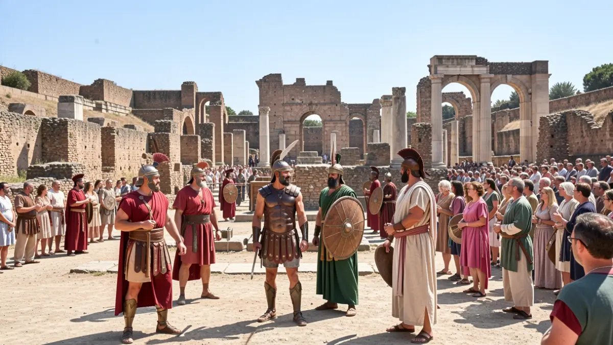 Historical reenactment of the Festival of Diana at the Roman site of Arucci Turobriga in Aroche, Huelva.