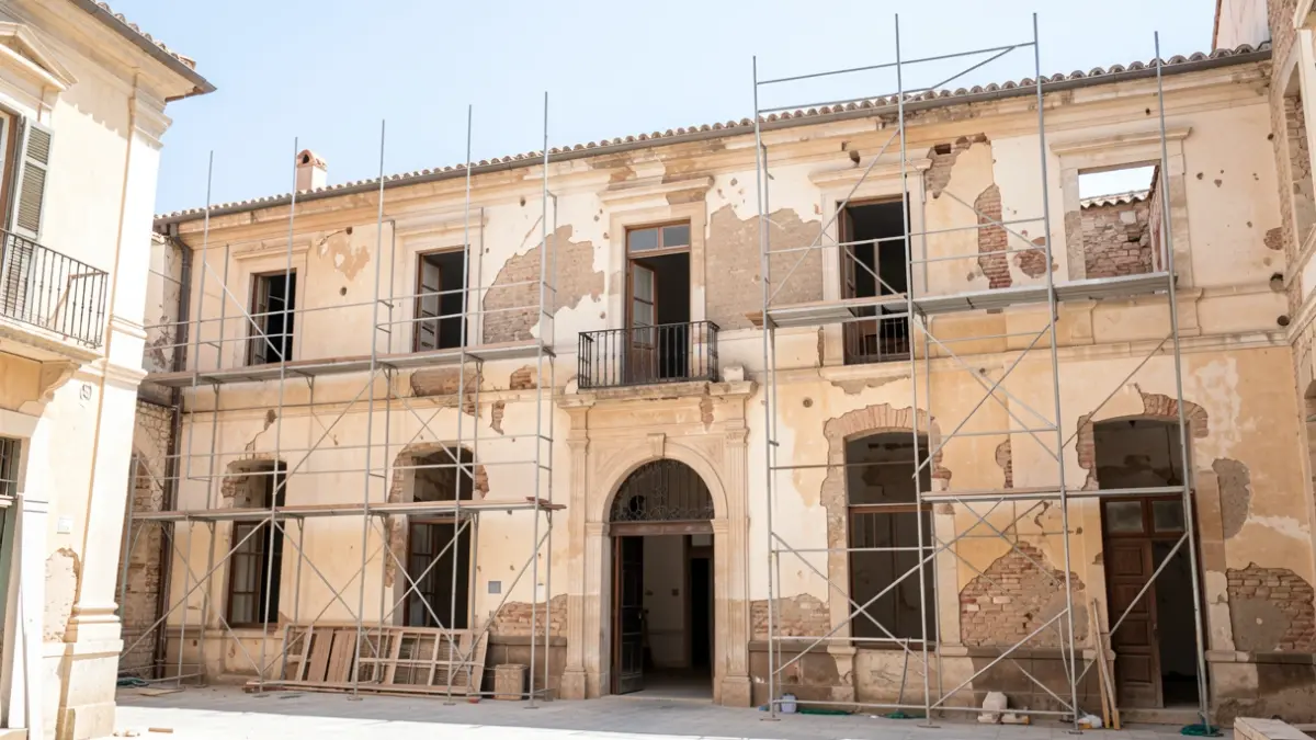 Facade of the Palacio de los Enríquez in Baza during renovation works.
