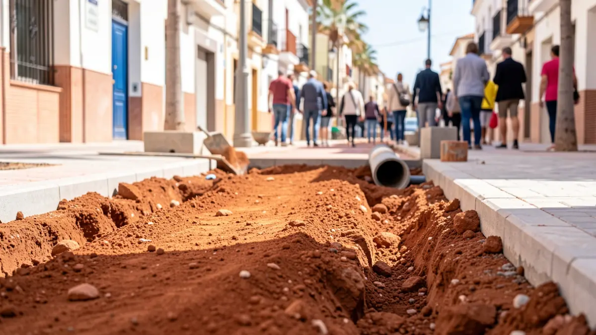 Renovation works on Calle Fuensanta in Villa del Río, featuring new pavement and improved sanitation networks.