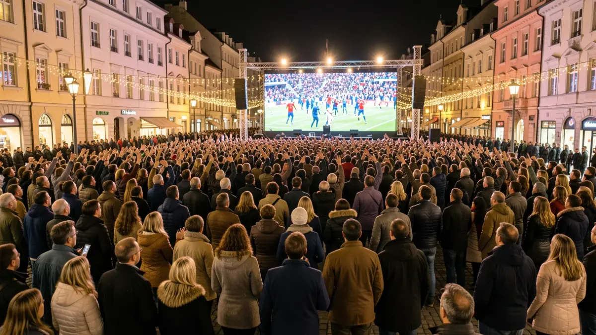 Imagen genérica de una multitud celebrando un evento deportivo en una plaza.