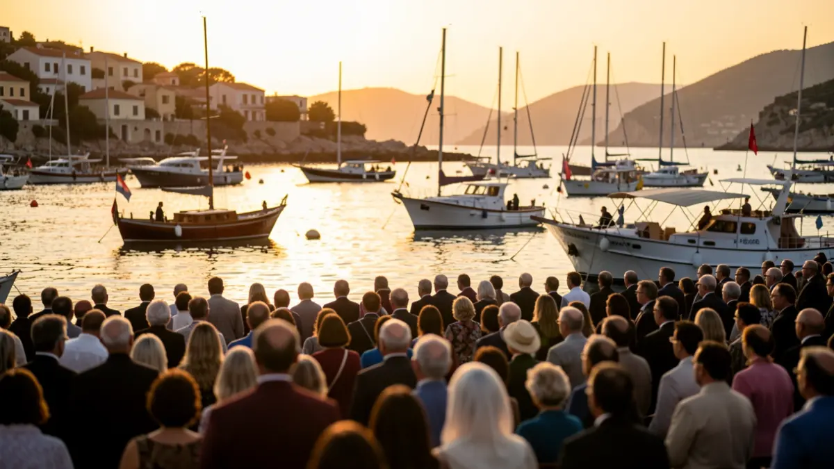 Imagen de ambiente festivo y marinero en la costa durante una procesión tradicional.