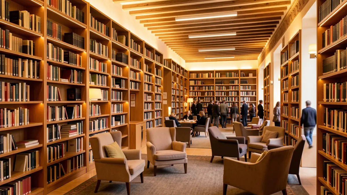 Imagen genérica de una biblioteca andaluza con estanterías llenas de libros.