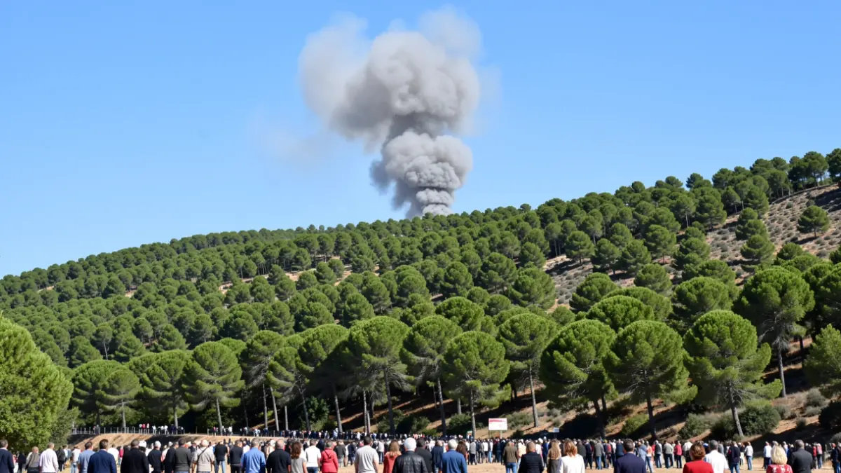 Generic image of smoke from a forest fire on a pine hillside in Andalusia.