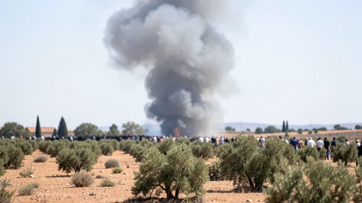 Columna de humo sobre un terreno rural con vegetación seca.