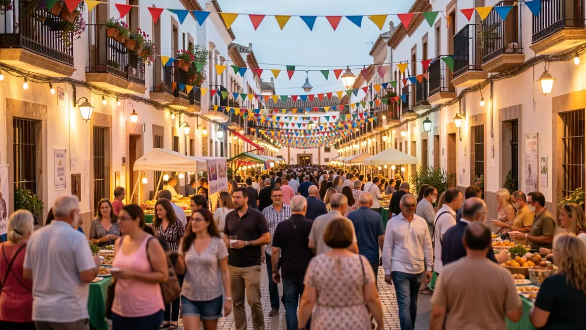 Imagen genérica de una fiesta popular en Andalucía con decoración y ambiente festivo.
