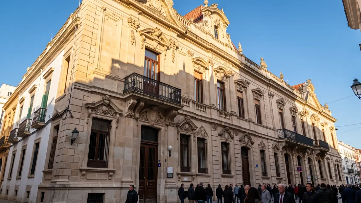 Fachada histórica de un edificio en Cádiz bajo la luz del sol.