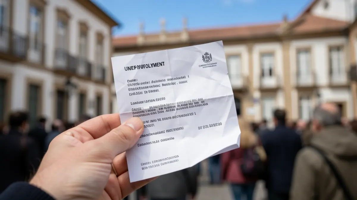 Generic image of an unemployment document with a government building in the background.