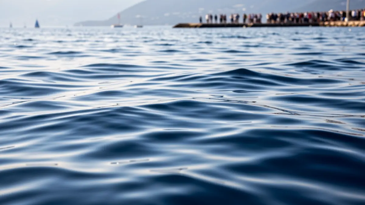 Generic image of the Mediterranean sea surface with sunlight reflections.