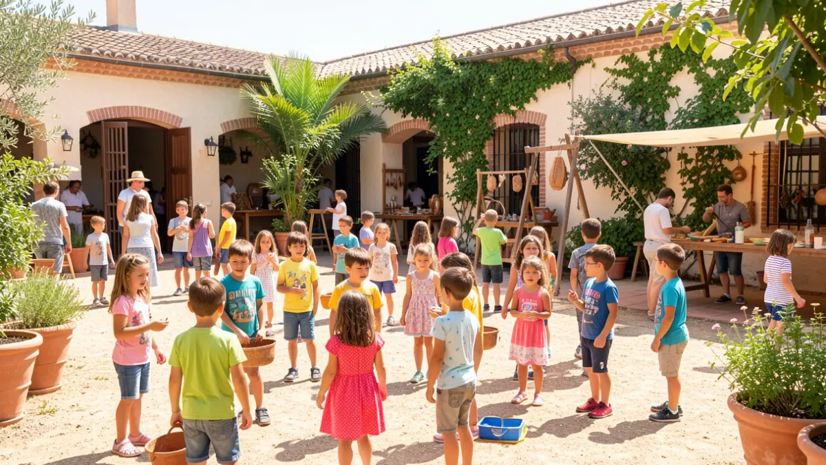 Niños participando en actividades de verano en un patio andaluz.