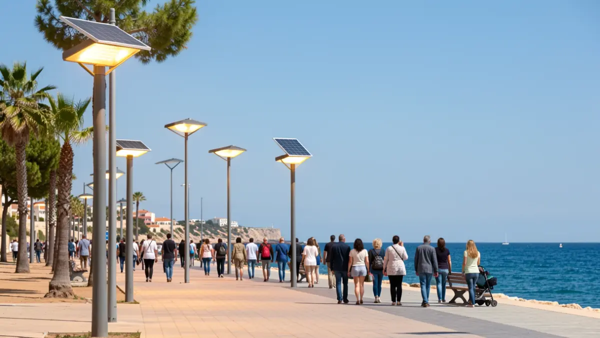 Nuevas farolas solares LED iluminan el paseo marítimo de Casares.