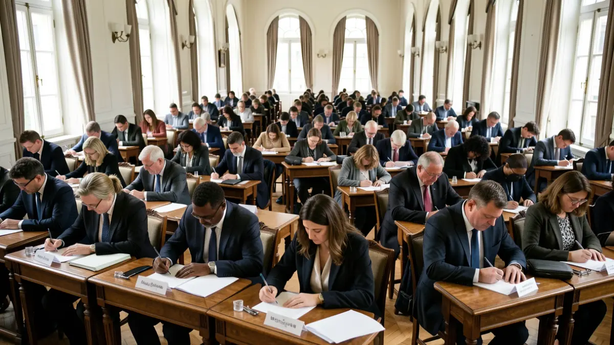 Generic image of people taking an exam in a hall.