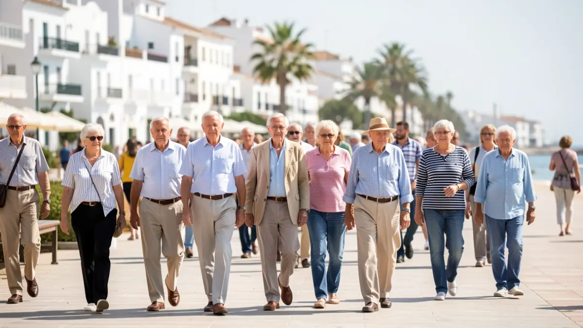 Imagen genérica de personas mayores caminando en un entorno urbano mediterráneo.