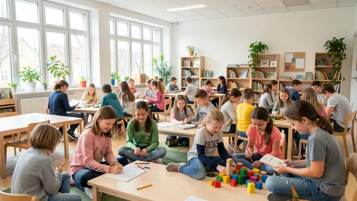 Imagen genérica de niños y adolescentes participando en actividades lúdicas y educativas en un centro comunitario.