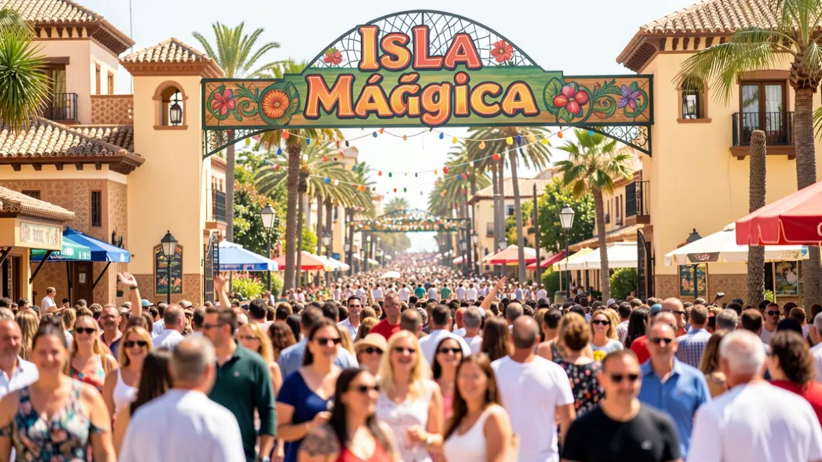 Imagen genérica de la entrada de Isla Mágica con gente disfrutando.