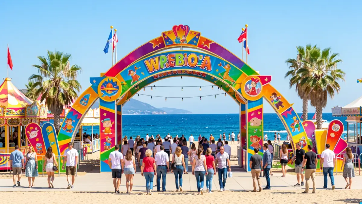 Entrada al nuevo parque de atracciones Chipiona Park cerca de la playa.