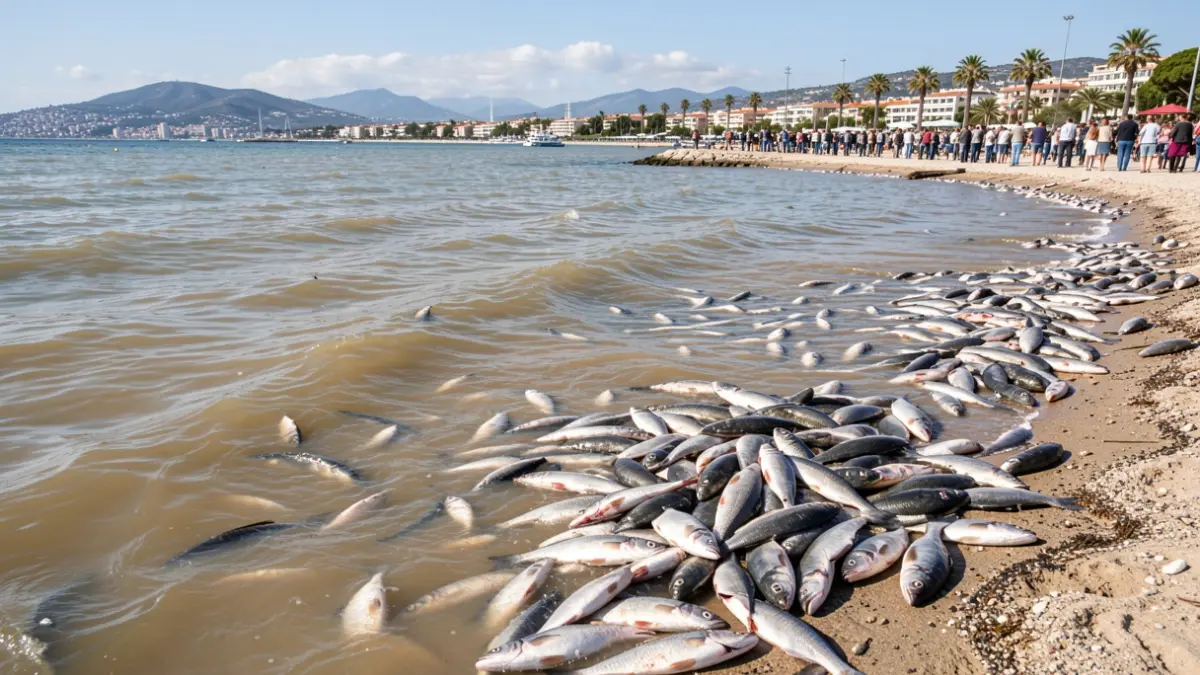 Hundreds of dead fish at the mouth of the Guadaiza river in Marbella.