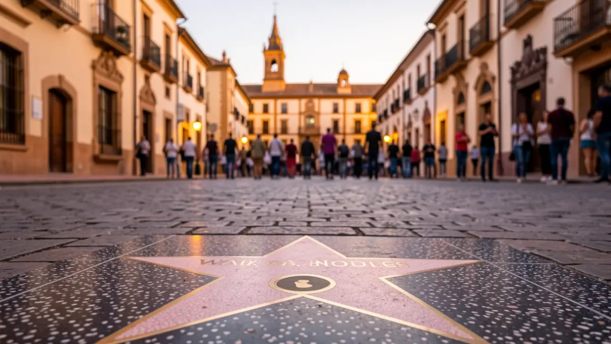 Estrella genérica del Paseo de la Fama en Úbeda con arquitectura andaluza al fondo.