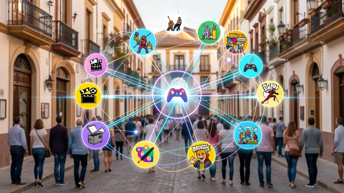 Conceptual image of Málaga Comic-Con connecting Andalusian SMEs with international production companies.