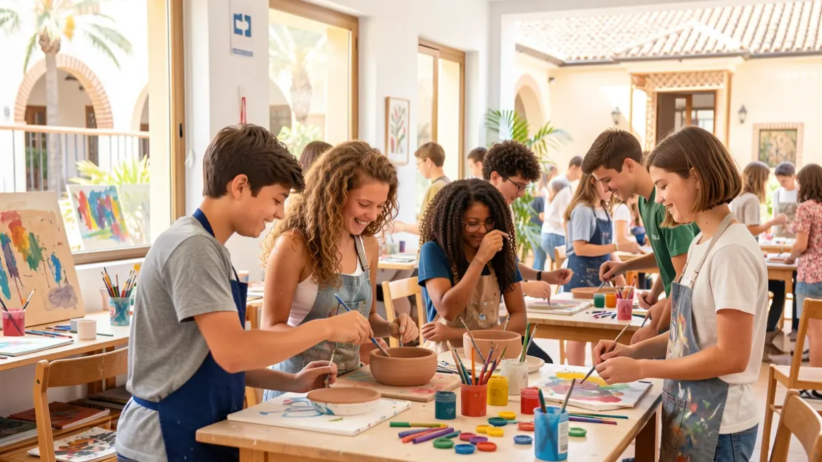 Young people participating in creative art and craft workshops during the VeraneArte program in Vícar.