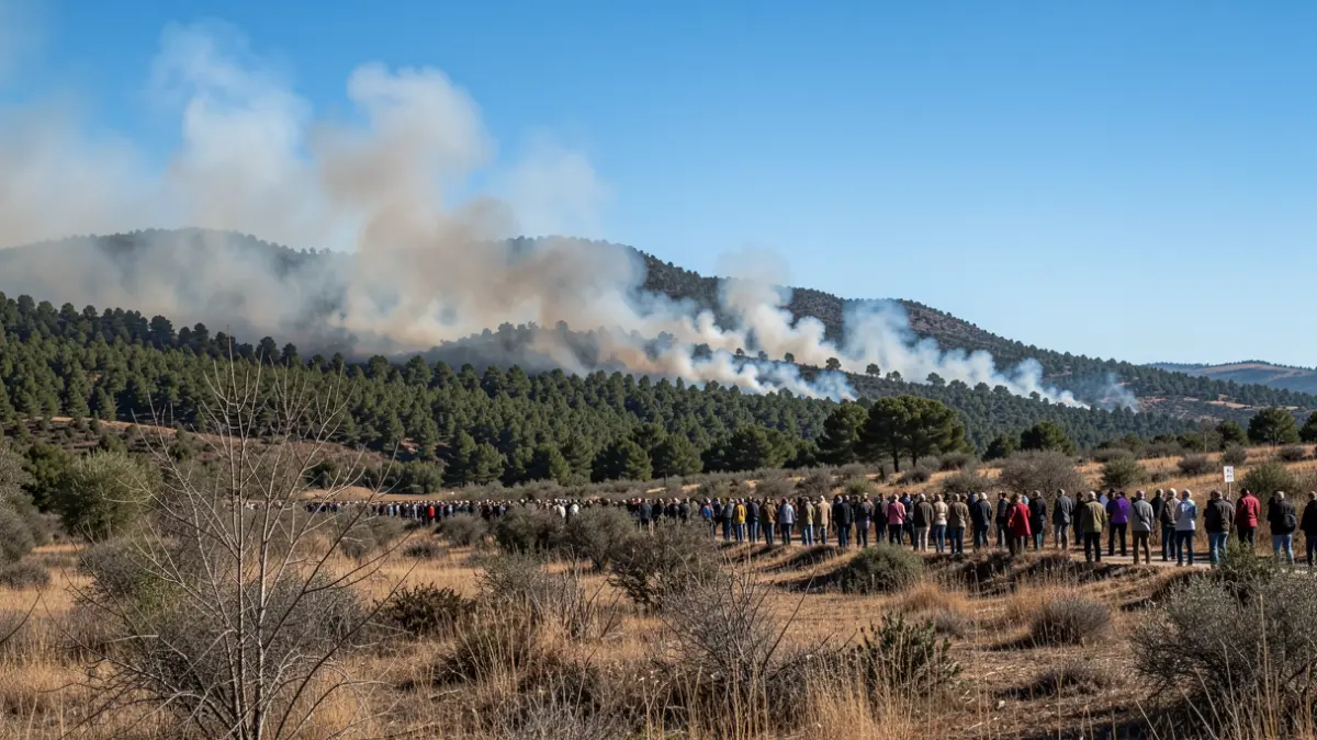 Imagen genérica de un incendio forestal en una ladera con humo.
