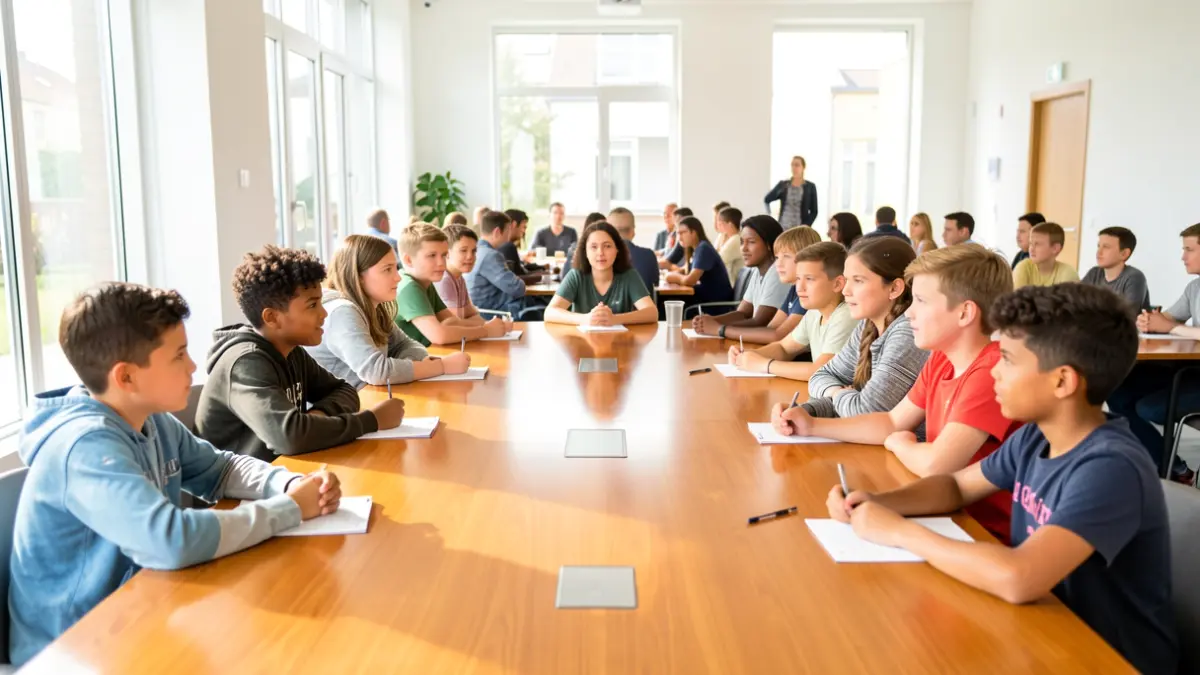 Generic image of a diverse group of children and teenagers participating in a meeting.