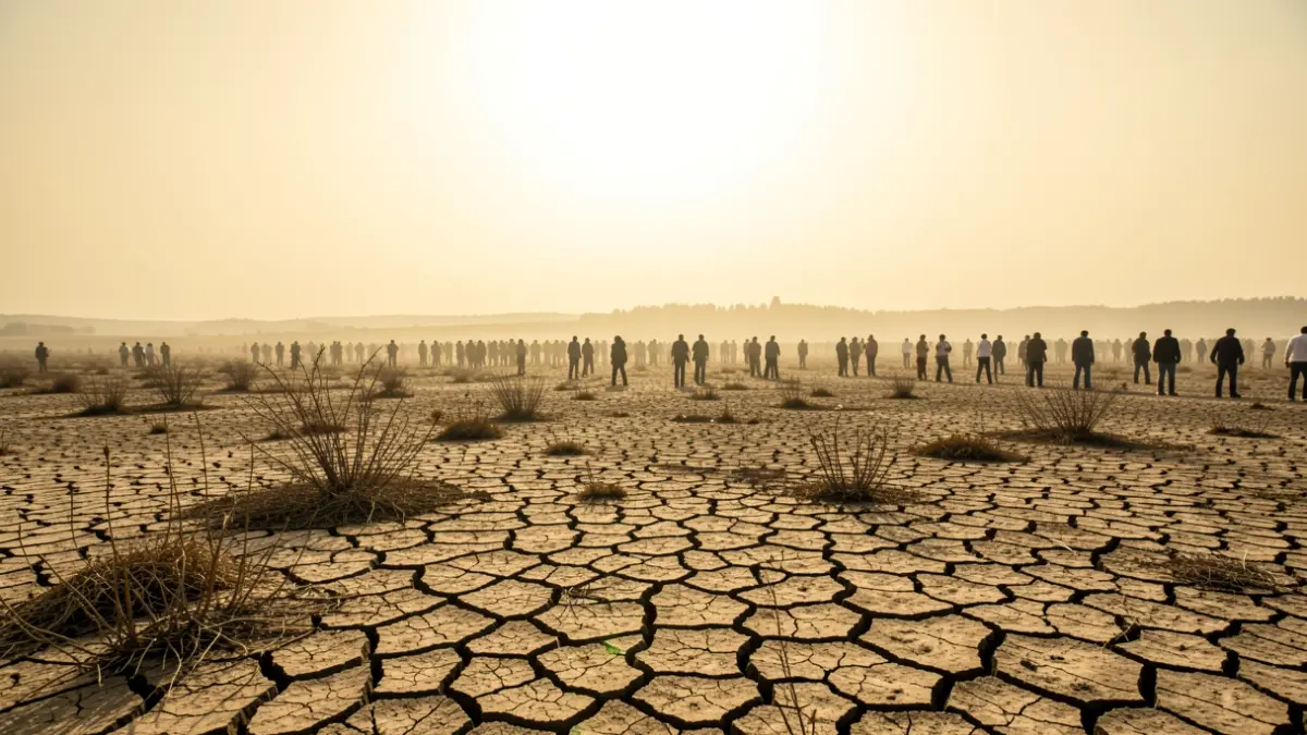 Generic image of dry, cracked earth under an intense sun, symbolizing high fire risk.