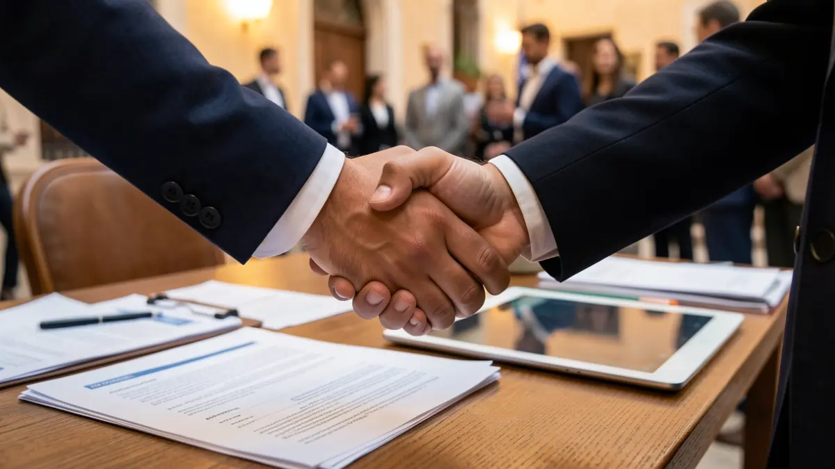 Generic image of a business agreement in an office.