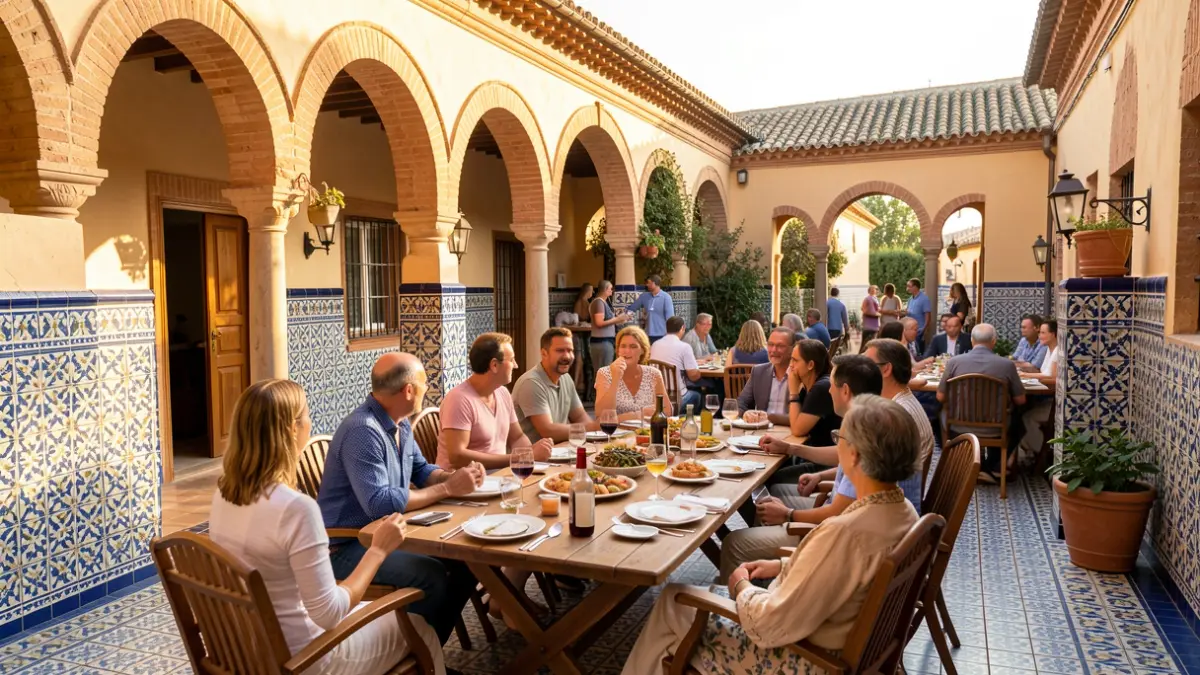 Generic image of an Andalusian patio with food and drinks.