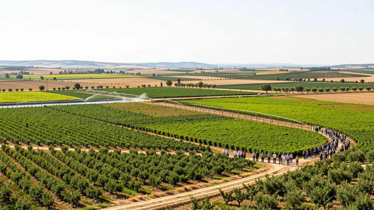 Generic image of irrigated fields in Andalusia with irrigation systems.