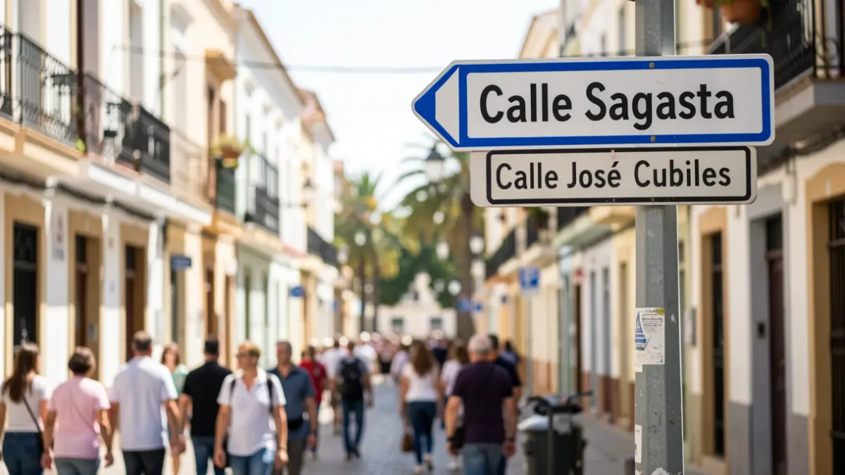 Letrero de calle en Cádiz indicando las calles afectadas por el corte de suministro eléctrico.