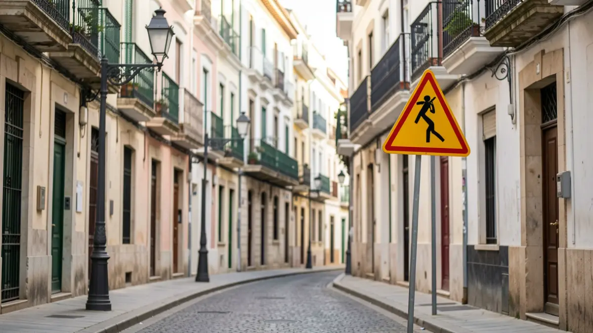 Generic image of a power outage warning in a street in Cádiz.
