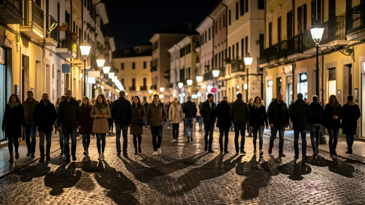 Imagen genérica de una calle con farolas por la noche.