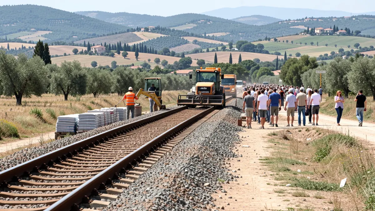 Obras en una vía de tren en Andalucía.