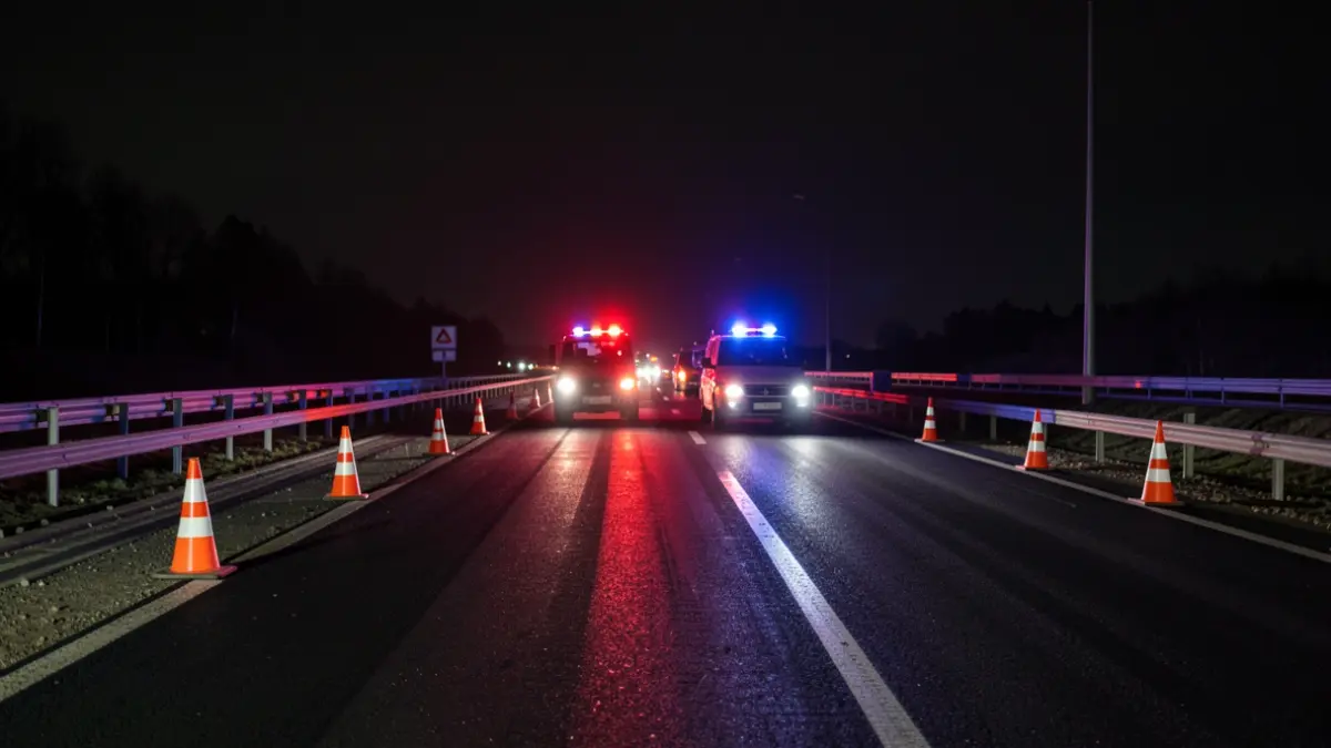 Generic image of nighttime roadworks on a highway.