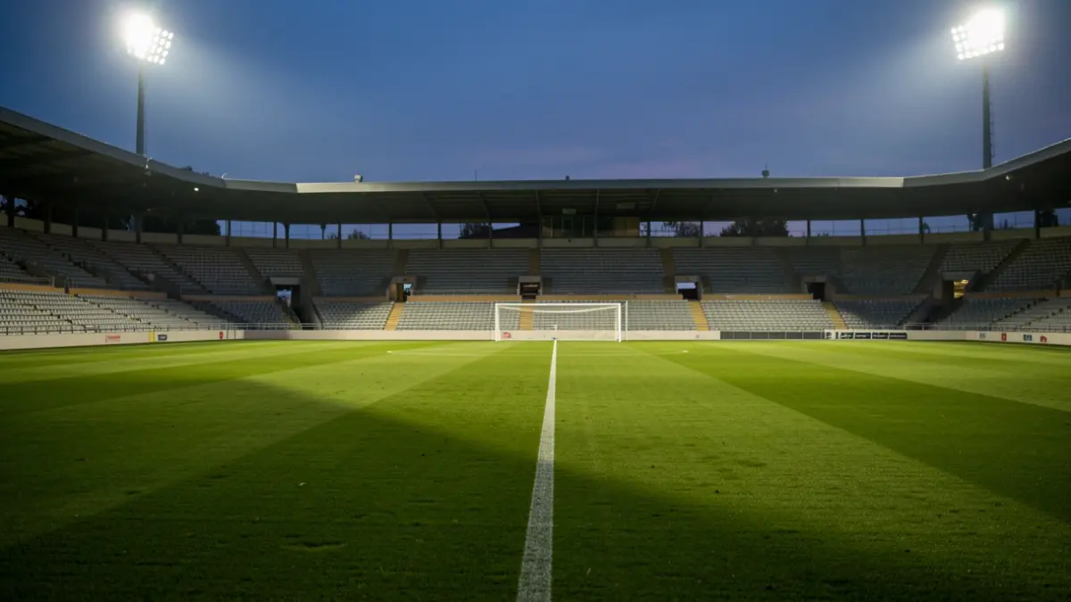 Imagen genérica de un campo de fútbol al atardecer.